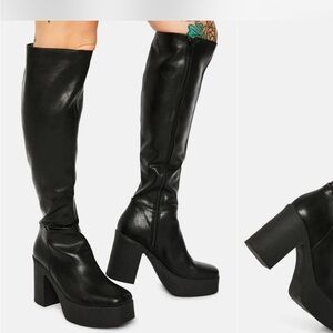 Dolls kill knee high black boots